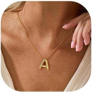 imageTurandoss Bubble Letter Necklace for Women  Personalized Chunky Gold Bubble Initial Necklaces Letter Pendant Necklace Trendy Gold Jewelry Gifts for Women GirlsA