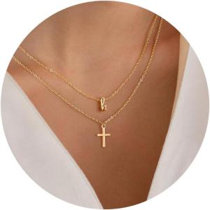 imageTurandoss Cross Necklace for Women Initial Necklaces for Women Bubble Letter Necklace Gold Layered Necklaces for Women Tiny Cross Necklace Dainty 14k Gold Plated Necklaces Gold JewelryH
