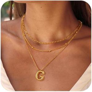 imageTurandoss Gold Bubble Letter Necklace for Women  Personalized Initial Necklaces Individually Stackable Necklaces Dainty Gold Layered Letter Pendant Necklace Gold Jewelry for Women GiftsG