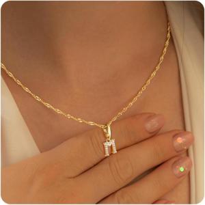 imageTurandoss Gold Initial Necklaces for Women Girls  Dainty 14K Gold Plated Twisted Curb Chain Initial AZ Necklace Cute CZ Initial Letter Name Necklace Trendy Gold Jewelry Necklace for Women GiftsM