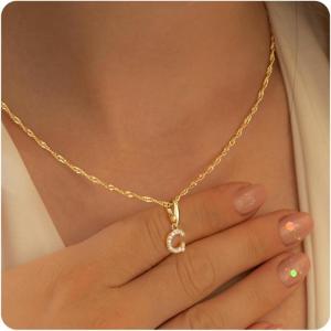 imageTurandoss Gold Initial Necklaces for Women Girls  Dainty 14K Gold Plated Twisted Curb Chain Initial AZ Necklace Cute CZ Initial Letter Name Necklace Trendy Gold Jewelry Necklace for Women GiftsG