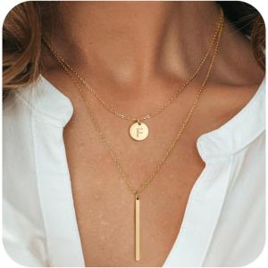 imageTurandoss Gold Layered Initial Necklaces for Women  Gold Plated Personalized Dainty Layered Letter AZ Pendent YShaped Necklaces for Women Trendy Jewelry Christmas GiftsF