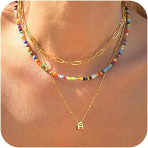 imageTurandoss Initial Necklaces for Women  Dainty 18K Real Gold Plated Bubble Letter AZ Necklace Jewelry Gifts for Teen Girls WomenA