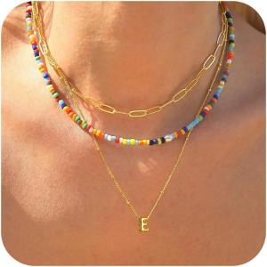 imageTurandoss Initial Necklaces for Women  Dainty 18K Real Gold Plated Bubble Letter AZ Necklace Jewelry Gifts for Teen Girls WomenE