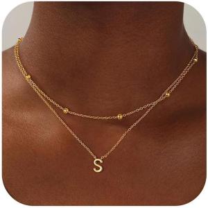 imageTurandoss Layered Gold Initial Necklaces for Women 18K Gold Plated Letter AZ Initial Pendant Necklaces Personalized 26 Alphabet Monogram Gold Initial Necklaces for Women Jewelry GiftsS