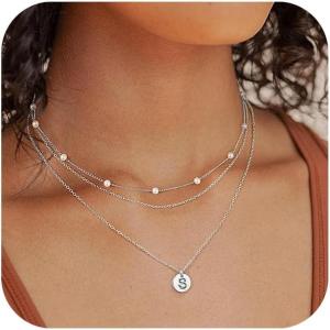 imageTurandoss Layered Gold Pearl Necklaces for Women  Initial Gold Necklaces for Women Dainty Gold Necklace Initial Gold Letter AZ Pendant Necklace Gold Jewelry for Women GiftsSilver