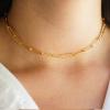 imageTurandoss Dainty Gold Choker Necklaces for Women  14K Gold Plated Handmade Medallion Snake Link Chain Cross Star Moon Adjustable Simple Choker Necklaces for Women JewelryOval Link Chain