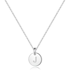 imageS925 Sterling Silver Disc Initial Necklaces for Women Hypoallergenic Round Disc Initial Pendant Letter Initial Pendant S925 Sterling Silver Initial Necklace for Women Jewelry GiftsJ