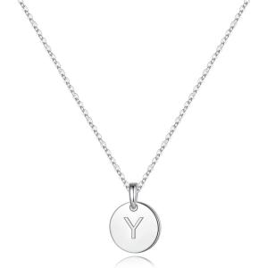imageS925 Sterling Silver Disc Initial Necklaces for Women Hypoallergenic Round Disc Initial Pendant Letter Initial Pendant S925 Sterling Silver Initial Necklace for Women Jewelry GiftsY