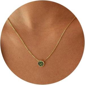 imageTurandoss Birthstone Necklace for Women Dainty 14K Gold Plated Red Blue Green Diamond Emerald Birthstone Necklace 12 Month Birthstone Jewelry Birthday Gifts for Women Teen Girls08AugPeridot