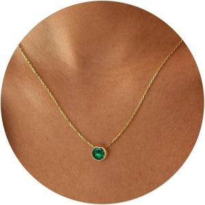 imageTurandoss Birthstone Necklace for Women Dainty 14K Gold Plated Red Blue Green Diamond Emerald Birthstone Necklace 12 Month Birthstone Jewelry Birthday Gifts for Women Teen Girls05MayEmerald