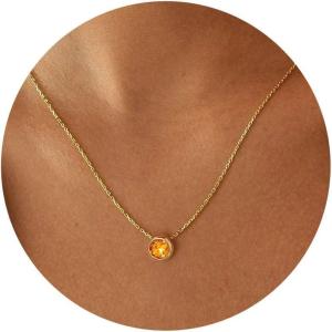 imageTurandoss Birthstone Necklace for Women Dainty 14K Gold Plated Red Blue Green Diamond Emerald Birthstone Necklace 12 Month Birthstone Jewelry Birthday Gifts for Women Teen Girls11NovCitrine