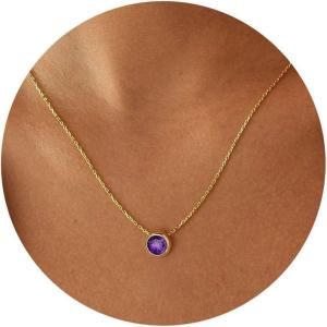 imageTurandoss Birthstone Necklace for Women Dainty 14K Gold Plated Red Blue Green Diamond Emerald Birthstone Necklace 12 Month Birthstone Jewelry Birthday Gifts for Women Teen Girls02FebAmethyst