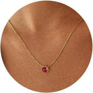 imageTurandoss Birthstone Necklace for Women Dainty 14K Gold Plated Red Blue Green Diamond Emerald Birthstone Necklace 12 Month Birthstone Jewelry Birthday Gifts for Women Teen Girls01JanGarnet