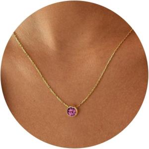 imageTurandoss Birthstone Necklace for Women Dainty 14K Gold Plated Red Blue Green Diamond Emerald Birthstone Necklace 12 Month Birthstone Jewelry Birthday Gifts for Women Teen Girls10OctPink Sapphire