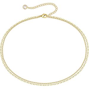 imageTurandoss Dainty Gold Choker Necklaces for Women  14K Gold Plated Handmade Medallion Snake Link Chain Cross Star Moon Adjustable Simple Choker Necklaces for Women JewelryDouble Chain