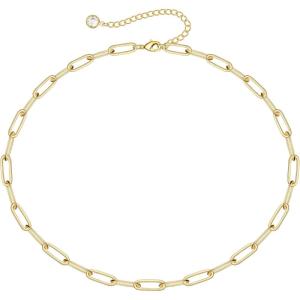 imageTurandoss Dainty Gold Choker Necklaces for Women  14K Gold Plated Handmade Medallion Snake Link Chain Cross Star Moon Adjustable Simple Choker Necklaces for Women JewelryOval Link Chain