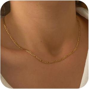 imageTurandoss Gold Chain Necklace for Women Trendy  Dainty 14K Real Gold Plated Cuban Necklace Snake Necklace Disc Chain Necklace Gold Multi Layered Paperclip Chain Necklace Gold Jewelry Gifts for WomenFigaro Chain