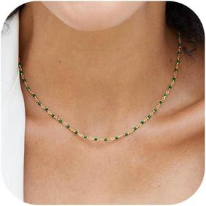 imageTurandoss Gold Chain Necklace for Women Trendy  Dainty 14K Real Gold Plated Cuban Necklace Snake Necklace Disc Chain Necklace Gold Multi Layered Paperclip Chain Necklace Gold Jewelry Gifts for WomenGreen Emerald Bead Gemstone Chain