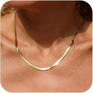 imageTurandoss Gold Chain Necklace for Women Trendy  Dainty 14K Real Gold Plated Cuban Necklace Snake Necklace Disc Chain Necklace Gold Multi Layered Paperclip Chain Necklace Gold Jewelry Gifts for WomenFlat Snake Chain