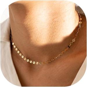 imageTurandoss Gold Chain Necklace for Women Trendy  Dainty 14K Real Gold Plated Cuban Necklace Snake Necklace Disc Chain Necklace Gold Multi Layered Paperclip Chain Necklace Gold Jewelry Gifts for WomenSequin Dot Disc Chain