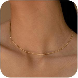 imageTurandoss Gold Chain Necklace for Women Trendy  Dainty 14K Real Gold Plated Cuban Necklace Snake Necklace Disc Chain Necklace Gold Multi Layered Paperclip Chain Necklace Gold Jewelry Gifts for WomenRound Snake Chain