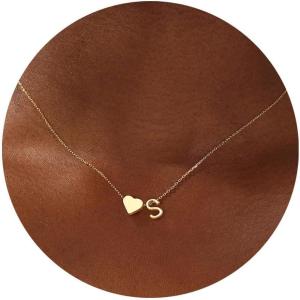 imageTurandoss Gold Heart Initial Necklace for Women 18K Real Gold Plated Heart Initial AZ Necklace Dainty Heart Necklaces Tiny Gold Initial Necklaces Birthday Gifts for Women Girls JewelryGold