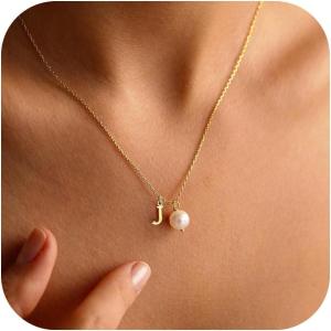 imageTurandoss Gold Pearl Necklace for Women  14K Gold Plated Initial Necklaces for Women with 8MM Shining Pearl Pendant Gold Jewelry for Women Birthday Gifts Wedding Gifts for Bridesmaid Christmas GiftsJ