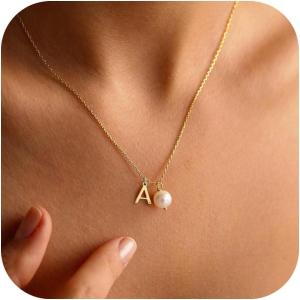 imageTurandoss Gold Pearl Necklace for Women  14K Gold Plated Initial Necklaces for Women with 8MM Shining Pearl Pendant Gold Jewelry for Women Birthday Gifts Wedding Gifts for Bridesmaid Christmas GiftsA