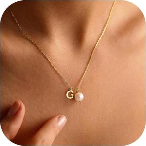 imageTurandoss Gold Pearl Necklace for Women  14K Gold Plated Initial Necklaces for Women with 8MM Shining Pearl Pendant Gold Jewelry for Women Birthday Gifts Wedding Gifts for Bridesmaid Christmas GiftsG