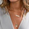 imageTurandoss Dainty Layered Choker Necklace Handmade 14K Gold Plated Y Pendant Necklace Multilayer Bar Disc Necklace Adjustable Layering Choker Necklaces for Women3PCS  Two CirclesBarHammered Disc