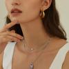 imageTurandoss Dainty Layered Choker Necklace Handmade 14K Gold Plated Y Pendant Necklace Multilayer Bar Disc Necklace Adjustable Layering Choker Necklaces for Women3PCS  HeartLink ChainLockSilver