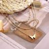 imageTurandoss Dainty Layered Choker Necklace Handmade 14K Gold Plated Y Pendant Necklace Multilayer Bar Disc Necklace Adjustable Layering Choker Necklaces for Women3PCS  Link ChainBeads ChainButterfly