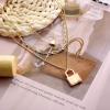 imageTurandoss Dainty Layered Choker Necklace Handmade 14K Gold Plated Y Pendant Necklace Multilayer Bar Disc Necklace Adjustable Layering Choker Necklaces for Women3PCS  HeartLink ChainLock