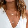 imageTurandoss Dainty Layered Choker Necklace Handmade 14K Gold Plated Y Pendant Necklace Multilayer Bar Disc Necklace Adjustable Layering Choker Necklaces for Women3PCS Rose Gold  Two CirclesBarHammered Disc