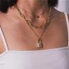 imageTurandoss Dainty Layered Choker Necklace Handmade 14K Gold Plated Y Pendant Necklace Multilayer Bar Disc Necklace Adjustable Layering Choker Necklaces for Women3PCS  HeartLink ChainLock