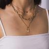 imageTurandoss Dainty Layered Choker Necklace Handmade 14K Gold Plated Y Pendant Necklace Multilayer Bar Disc Necklace Adjustable Layering Choker Necklaces for Women3PCS  HeartLink ChainLock
