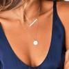 imageTurandoss Dainty Layered Choker Necklace Handmade 14K Gold Plated Y Pendant Necklace Multilayer Bar Disc Necklace Adjustable Layering Choker Necklaces for Women3PCS  ChainBarHammered Disc