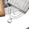 imageTurandoss Dainty Layered Choker Necklace Handmade 14K Gold Plated Y Pendant Necklace Multilayer Bar Disc Necklace Adjustable Layering Choker Necklaces for Women3PCS  HeartLink ChainLockSilver
