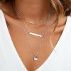 imageTurandoss Dainty Layered Choker Necklace Handmade 14K Gold Plated Y Pendant Necklace Multilayer Bar Disc Necklace Adjustable Layering Choker Necklaces for Women3PCS Silver PearlsBarHammered Disc