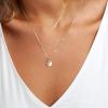 imageTurandoss Dainty Layered Choker Necklace Handmade 14K Gold Plated Y Pendant Necklace Multilayer Bar Disc Necklace Adjustable Layering Choker Necklaces for Women3PCS  PearlsBarHammered Disc