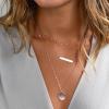 imageTurandoss Dainty Layered Choker Necklace Handmade 14K Gold Plated Y Pendant Necklace Multilayer Bar Disc Necklace Adjustable Layering Choker Necklaces for Women3PCS Rose Gold  Two CirclesBarHammered Disc