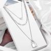 imageTurandoss Dainty Layered Choker Necklace Handmade 14K Gold Plated Y Pendant Necklace Multilayer Bar Disc Necklace Adjustable Layering Choker Necklaces for Women3PCS  HeartLink ChainLockSilver