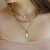 imageTurandoss Dainty Layered Choker Necklace Handmade 14K Gold Plated Y Pendant Necklace Multilayer Bar Disc Necklace Adjustable Layering Choker Necklaces for Women3PCS  HeartLink ChainLock