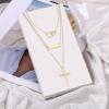 imageTurandoss Gold Layered Necklaces for Women  14K Gold Plated Handmade Multilayer Bar Pearls Coin Disc Moon Butterfly Medallion Adjustable Dainty Layered Choker Necklaces for Women Jewelry3PCS  Two CircleBarCross