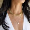 imageTurandoss Gold Layered Necklaces for Women  14K Gold Plated Handmade Multilayer Bar Pearls Coin Disc Moon Butterfly Medallion Adjustable Dainty Layered Choker Necklaces for Women Jewelry3 Layered Necklace  ThickChainDisc
