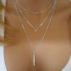 imageTurandoss Gold Layered Necklaces for Women  14K Gold Plated Handmade Multilayer Bar Pearls Coin Disc Moon Butterfly Medallion Adjustable Dainty Layered Choker Necklaces for Women Jewelry3PCS Silver  ChainTriangleBar