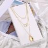 imageTurandoss Gold Layered Necklaces for Women  14K Gold Plated Handmade Multilayer Bar Pearls Coin Disc Moon Butterfly Medallion Adjustable Dainty Layered Choker Necklaces for Women Jewelry3PCS  PearlsTwo CircleLock