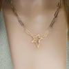 imageTurandoss Gold Paperclip Chain Necklace for Women 14K Gold Plated Dainty Paperclip Link Chain Necklace Medallion Evil Eye Star Lightning Heart Butterfly Oval Link Paperclip Chain Necklaces for WomenStar