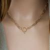 imageTurandoss Gold Paperclip Chain Necklace for Women 14K Gold Plated Dainty Paperclip Link Chain Necklace Medallion Evil Eye Star Lightning Heart Butterfly Oval Link Paperclip Chain Necklaces for WomenToggle Clasp